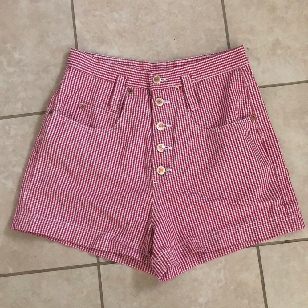 90’s Red Plaid High Waisted Shorts